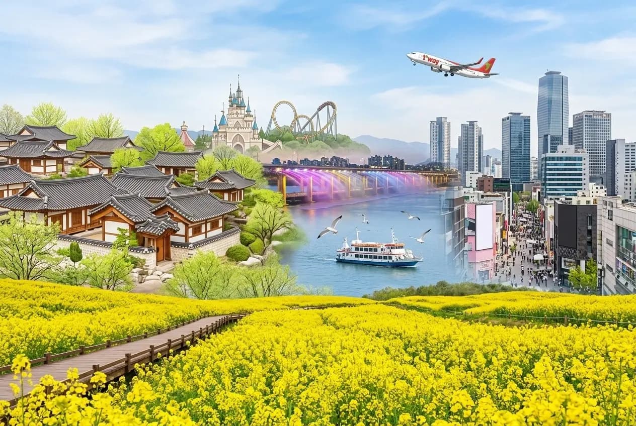 【韓國首爾】漢江金黃油菜花海・愛寶樂園・頂級汗蒸幕體驗・月尾島海鷗船|全程無自理餐